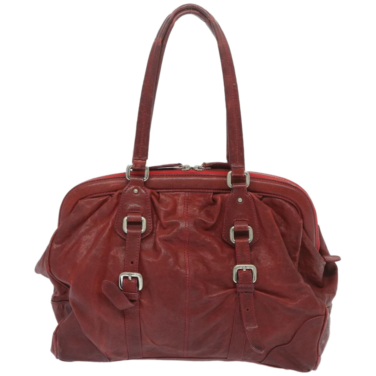 PRADA Hand Bag Leather Red Auth bs12171 - 0