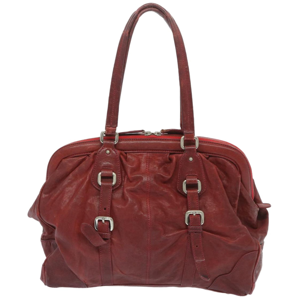 PRADA Hand Bag Leather Red Auth bs12171