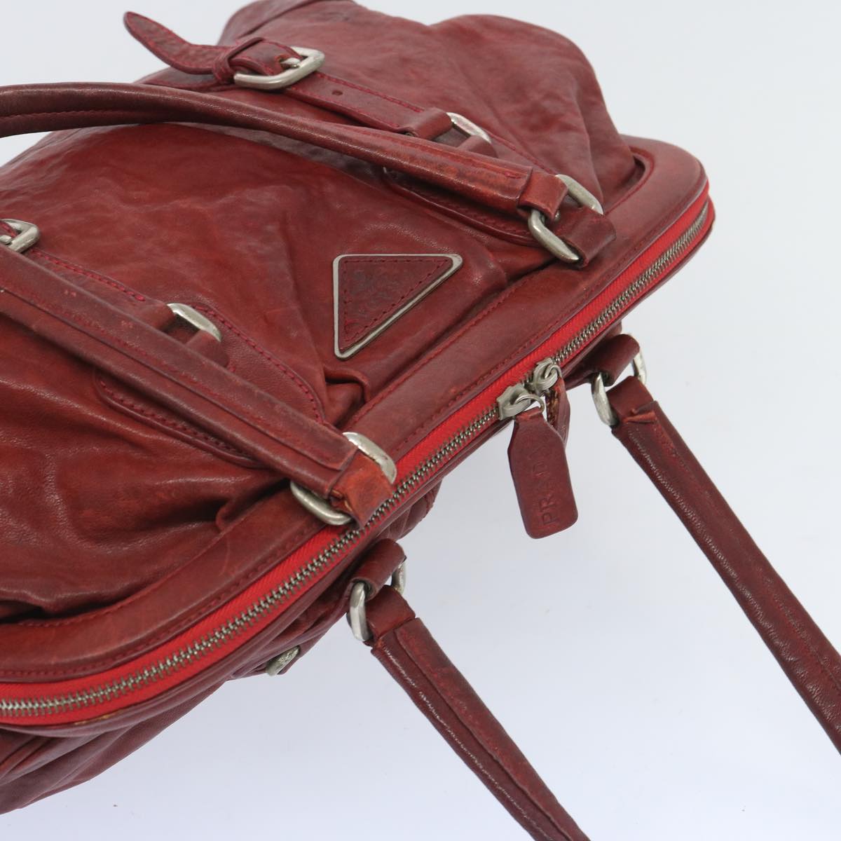 PRADA Hand Bag Leather Red Auth bs12171