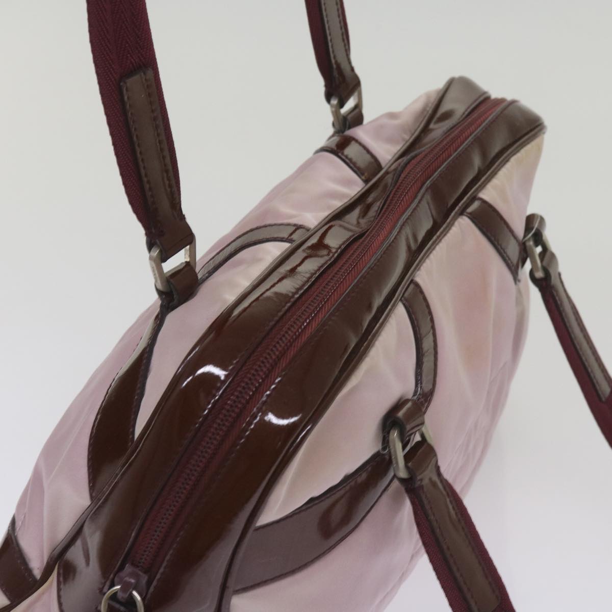 PRADA Tote Bag Leather Nylon 2Set Black Pink Auth bs12172