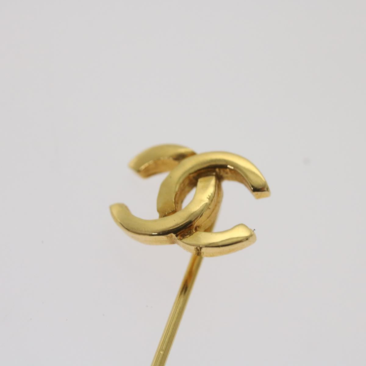 CHANEL Brooch metal Gold Tone CC Auth bs12173