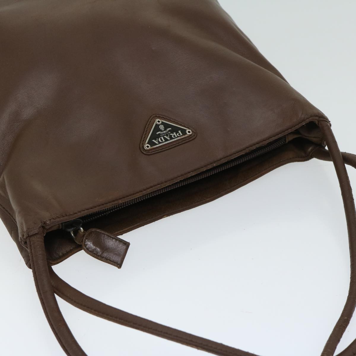 PRADA Shoulder Bag Leather Brown Auth bs12179