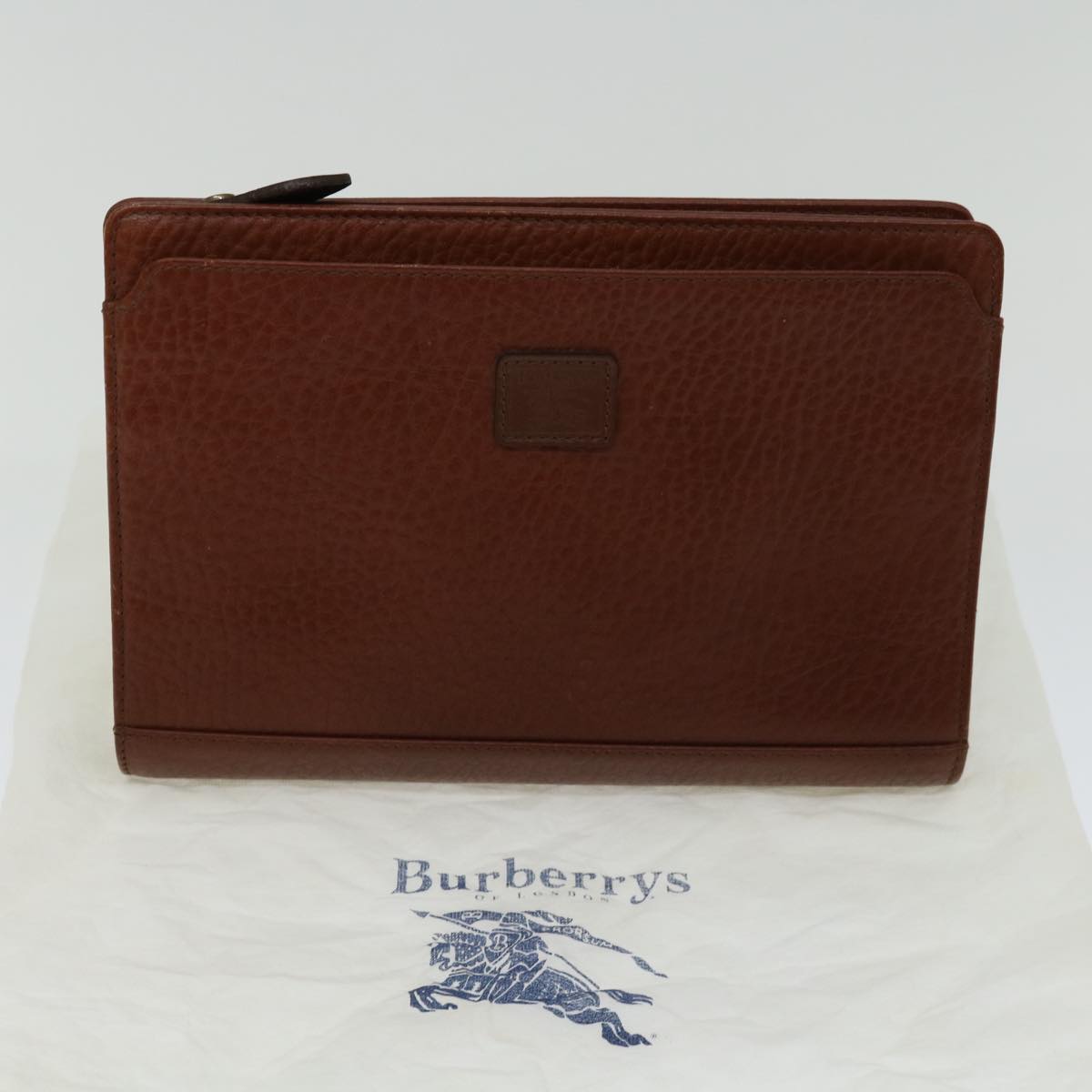 Burberrys Clutch Bag Leather Brown Auth bs12180