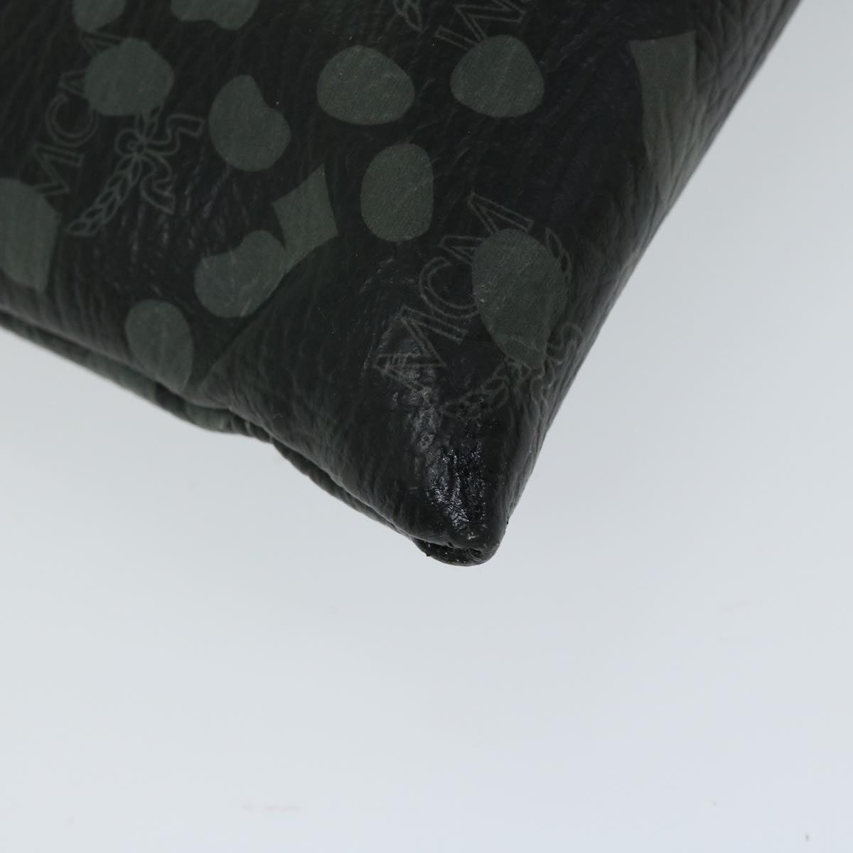 MCM Studs Vicetos Logogram Clutch Bag PVC Black Auth bs12187