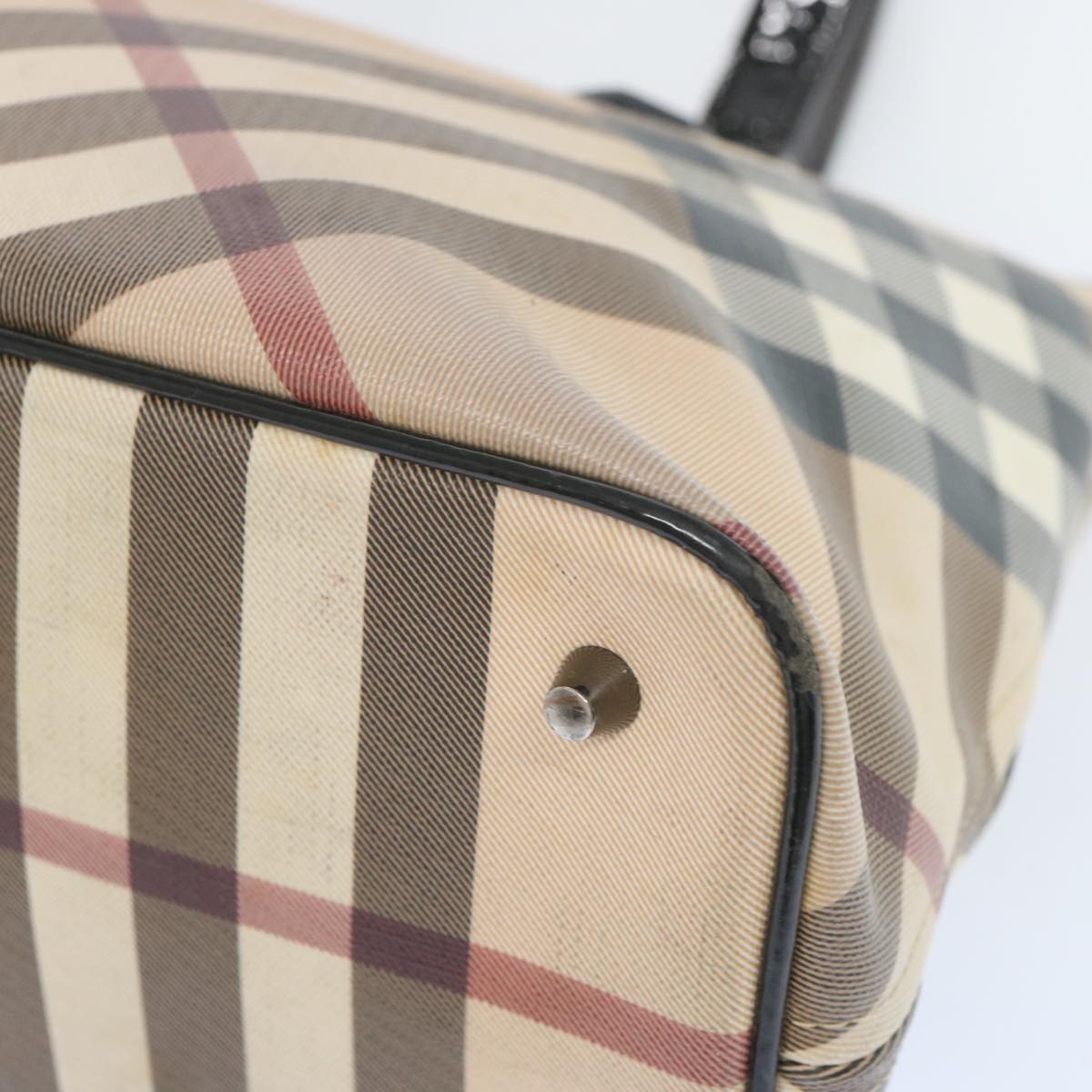 BURBERRY Nova Check Tote Bag Coated Canvas Beige Auth bs12192