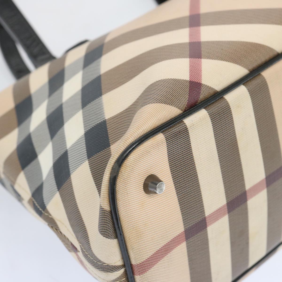 BURBERRY Nova Check Tote Bag Coated Canvas Beige Auth bs12192