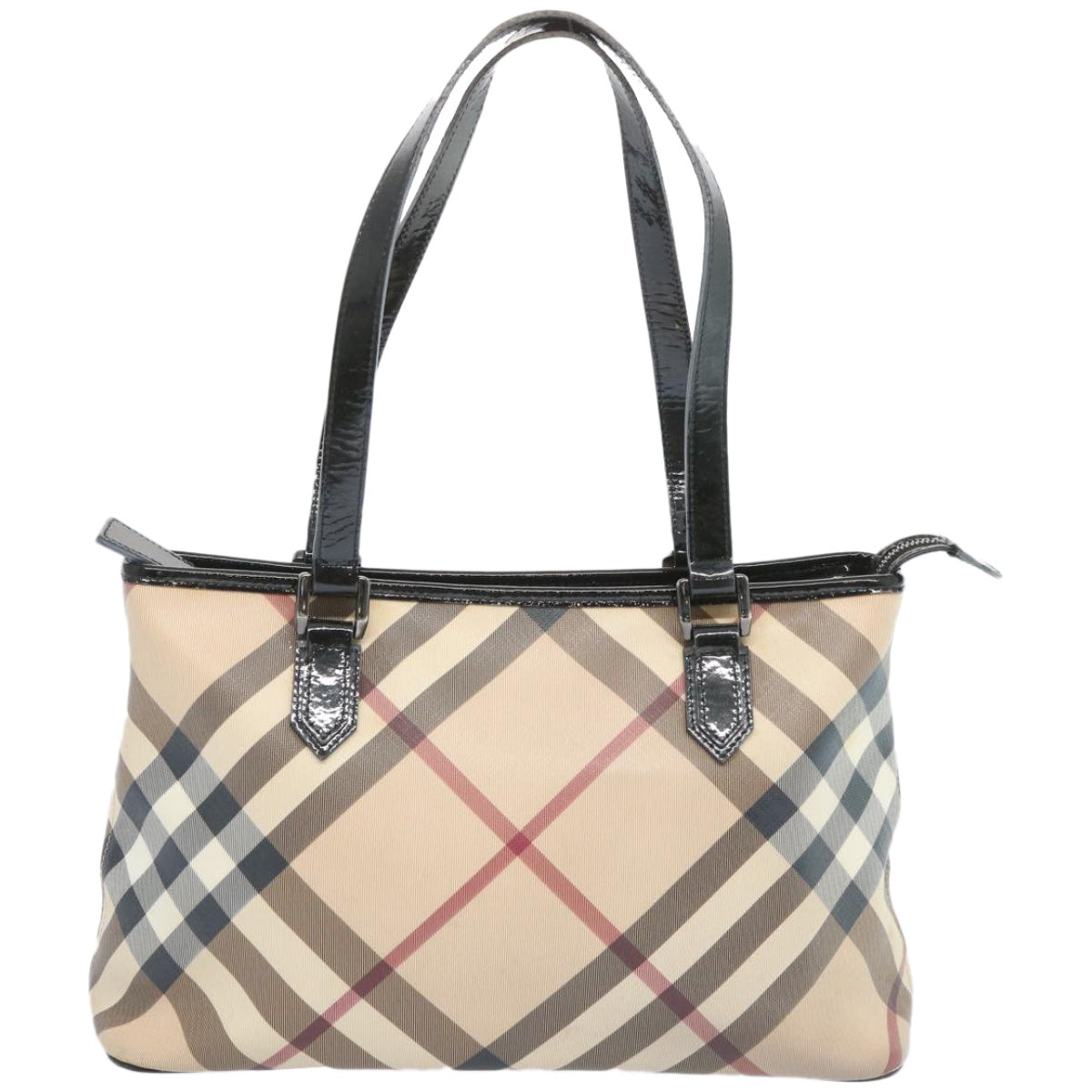 BURBERRY Nova Check Tote Bag Coated Canvas Beige Auth bs12192