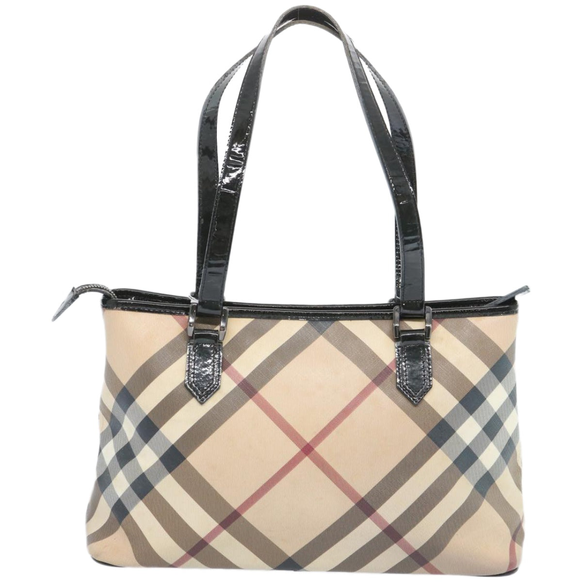 BURBERRY Nova Check Tote Bag Coated Canvas Beige Auth bs12192