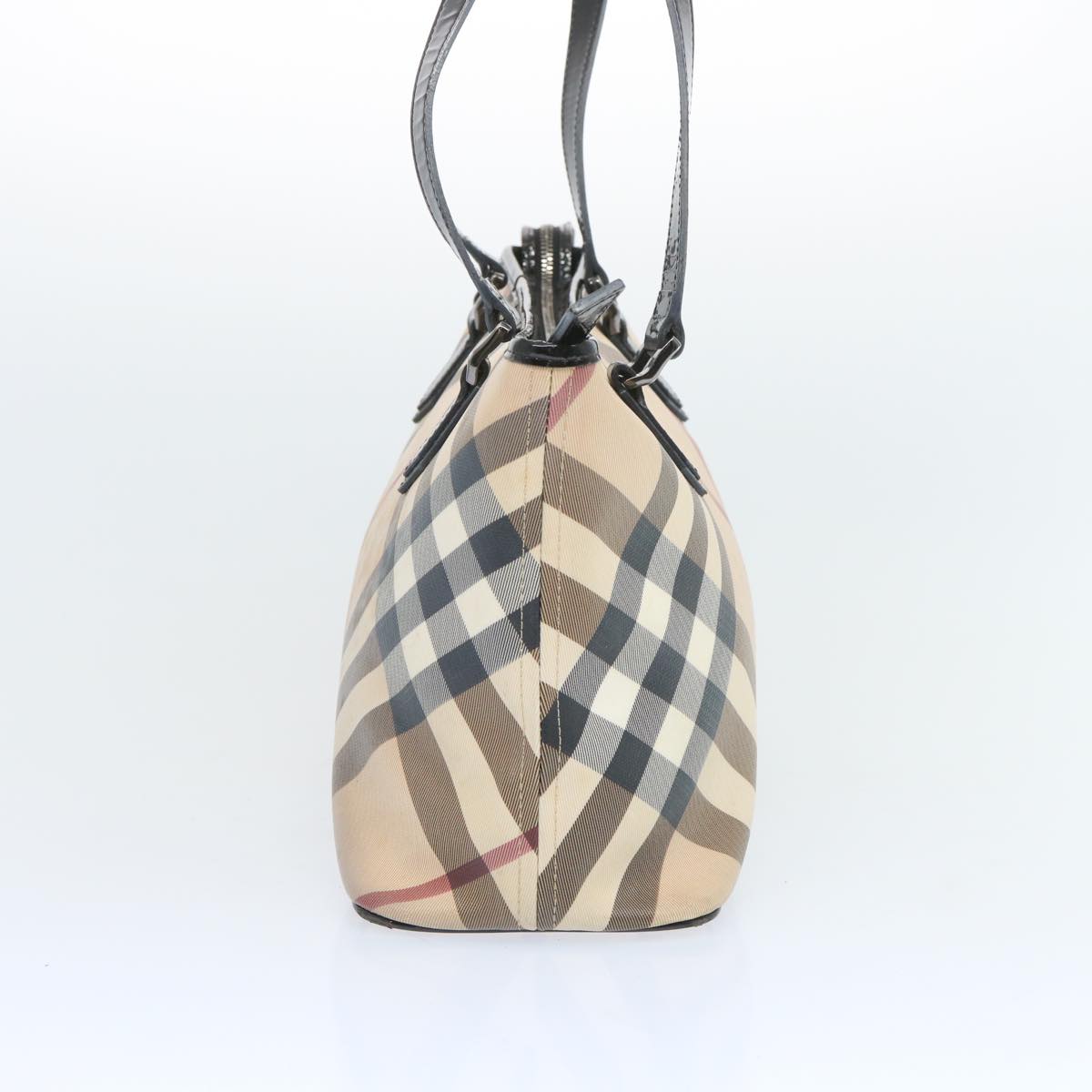 BURBERRY Nova Check Tote Bag Coated Canvas Beige Auth bs12192