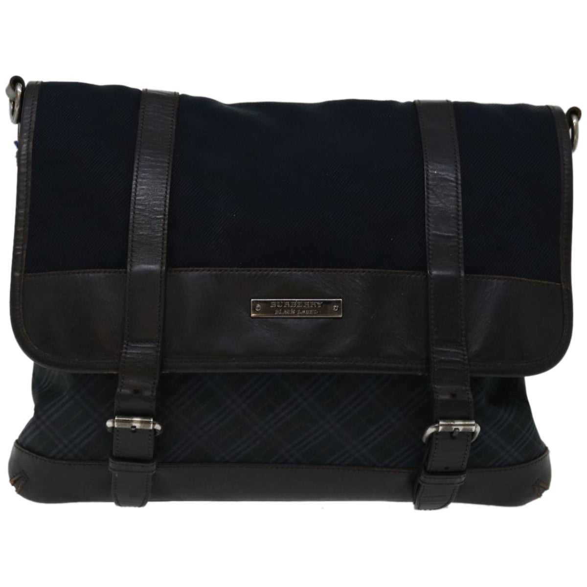 BURBERRY Nova Check Black label Shoulder Bag Canvas Navy Auth bs12199