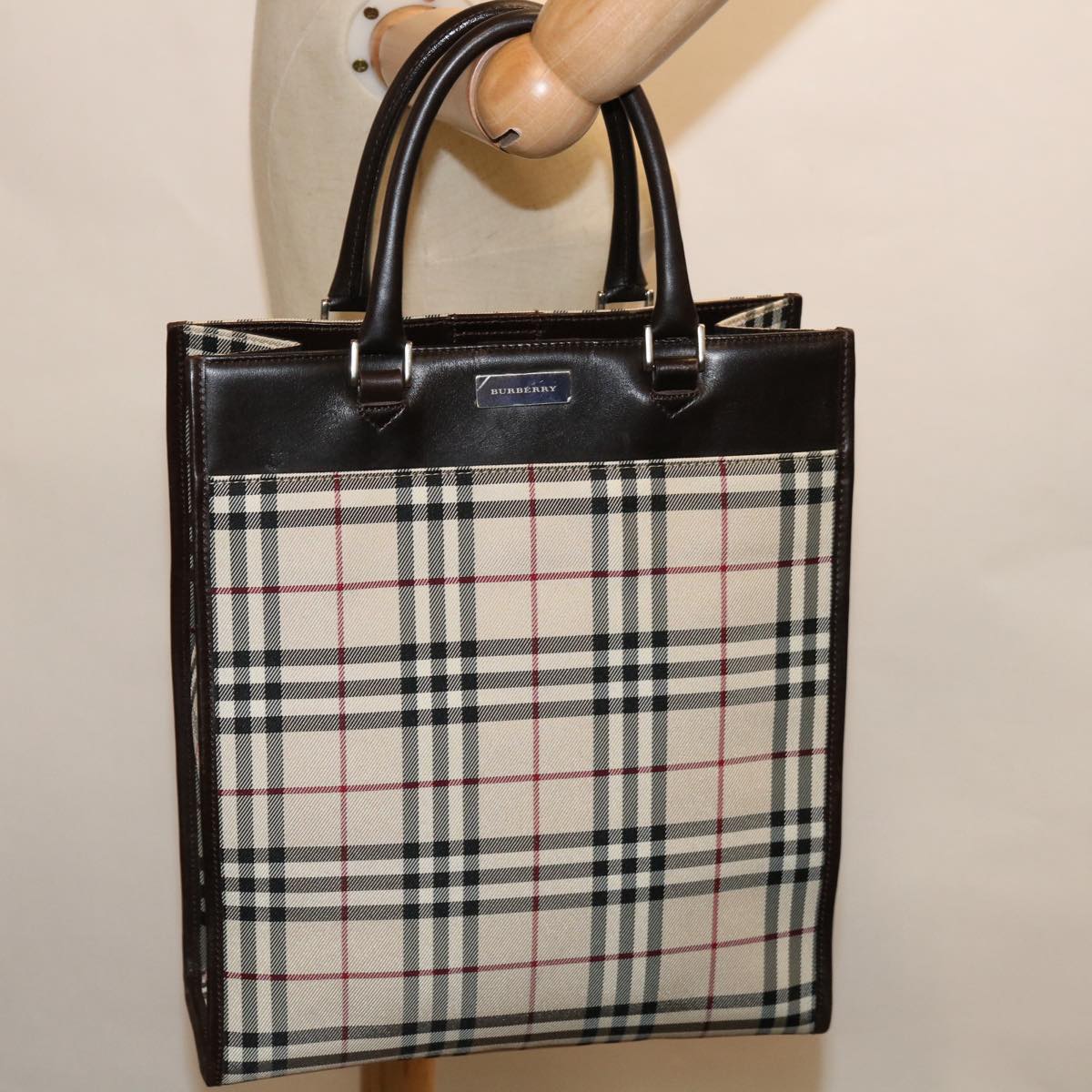 BURBERRY Nova Check Hand Bag Nylon Beige Auth bs12209