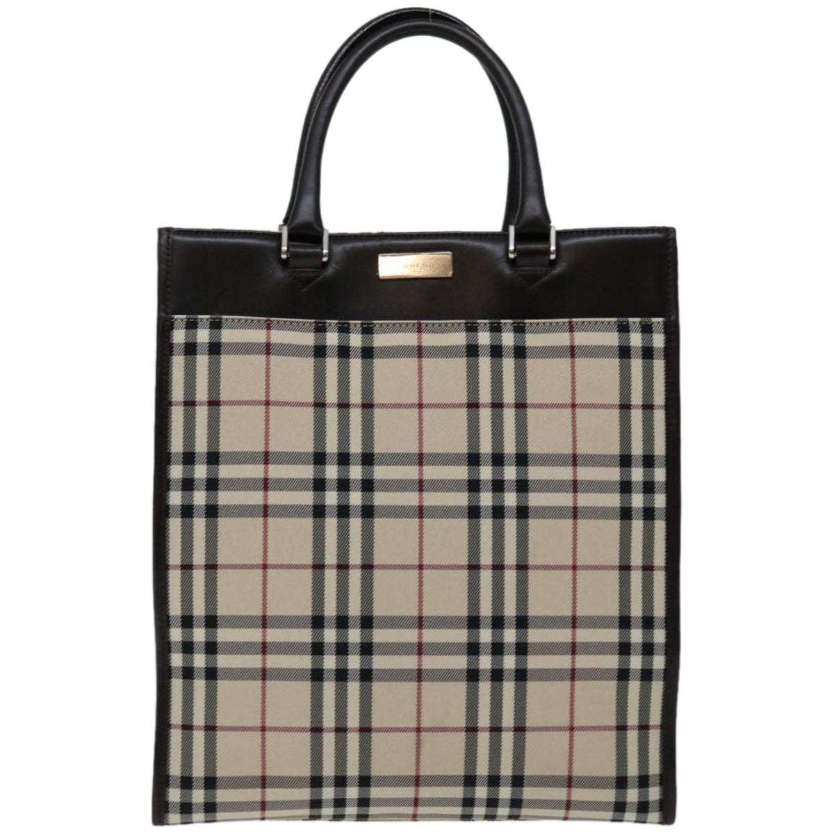 BURBERRY Nova Check Hand Bag Nylon Beige Auth bs12209