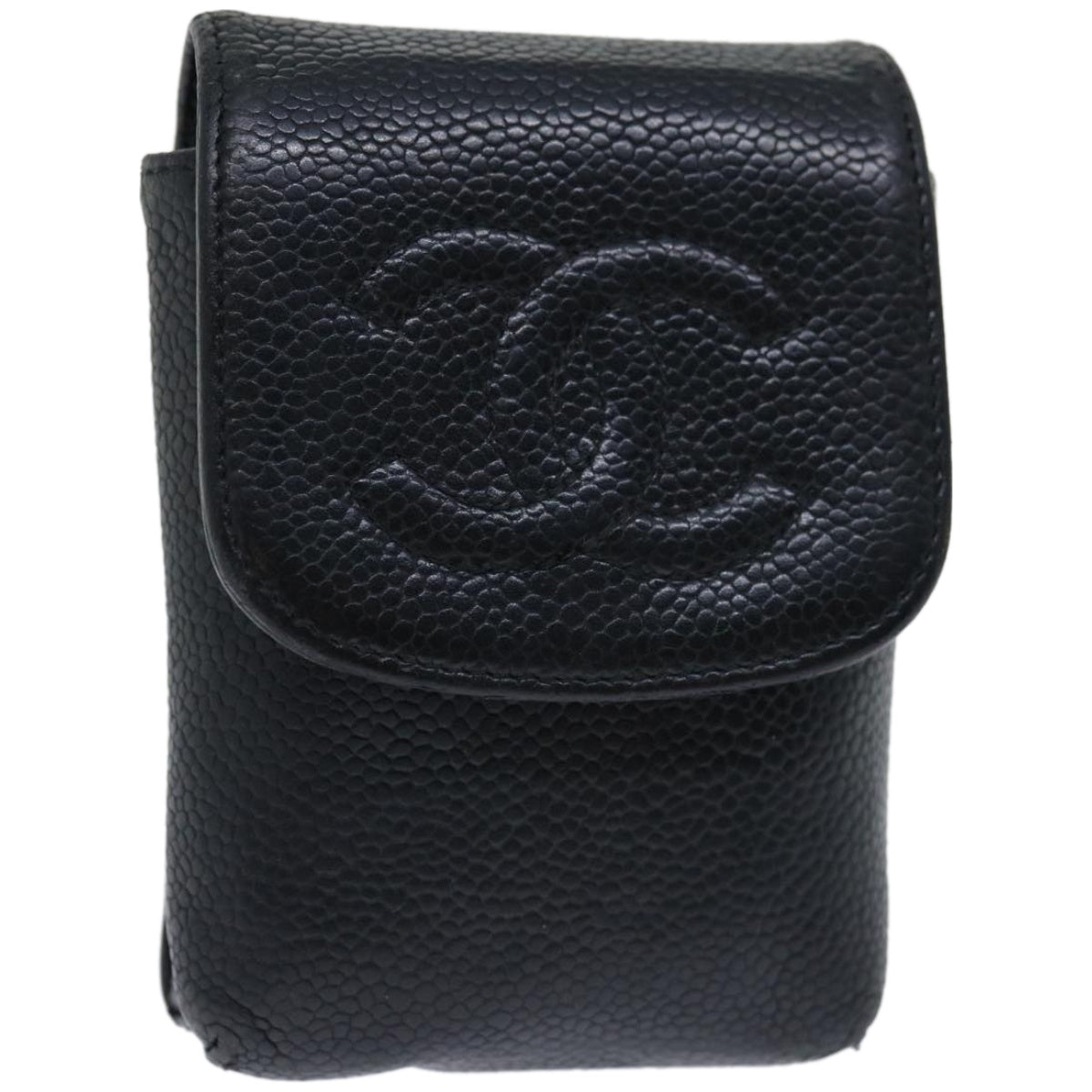 CHANEL COCO Mark Cigarette Case Caviar Skin Black CC Auth bs12213