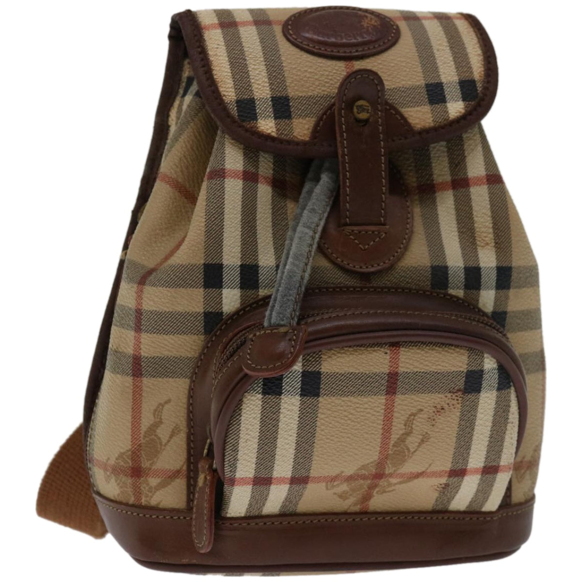 Burberrys Nova Check Backpack PVC Leather Beige Red Auth bs12214