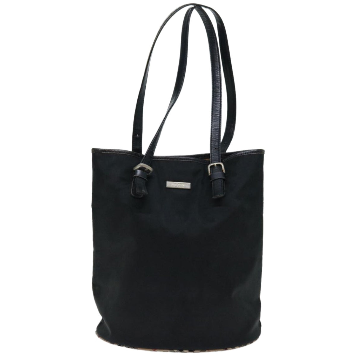 Burberrys Nova Check Blue Label Shoulder Bag Nylon Beige Black Auth bs12222 - 0