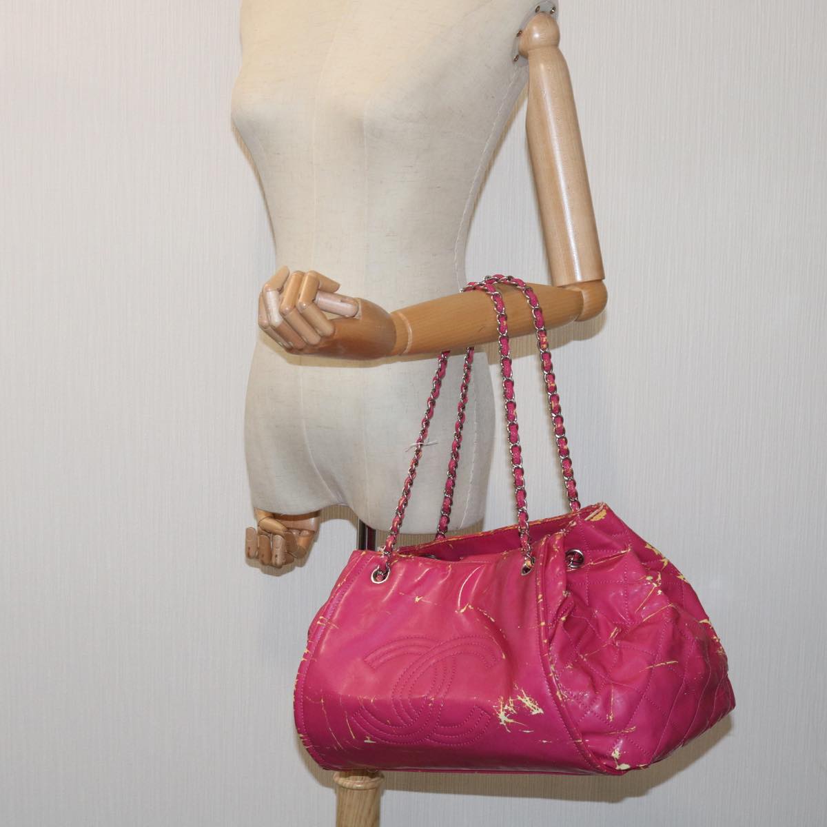 CHANEL COCO Mark Chain Shoulder Bag patent Pink CC Auth bs12234