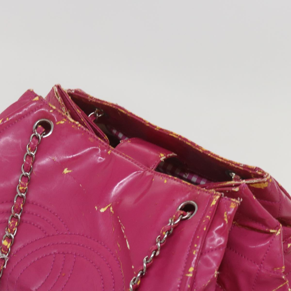 CHANEL COCO Mark Chain Shoulder Bag patent Pink CC Auth bs12234