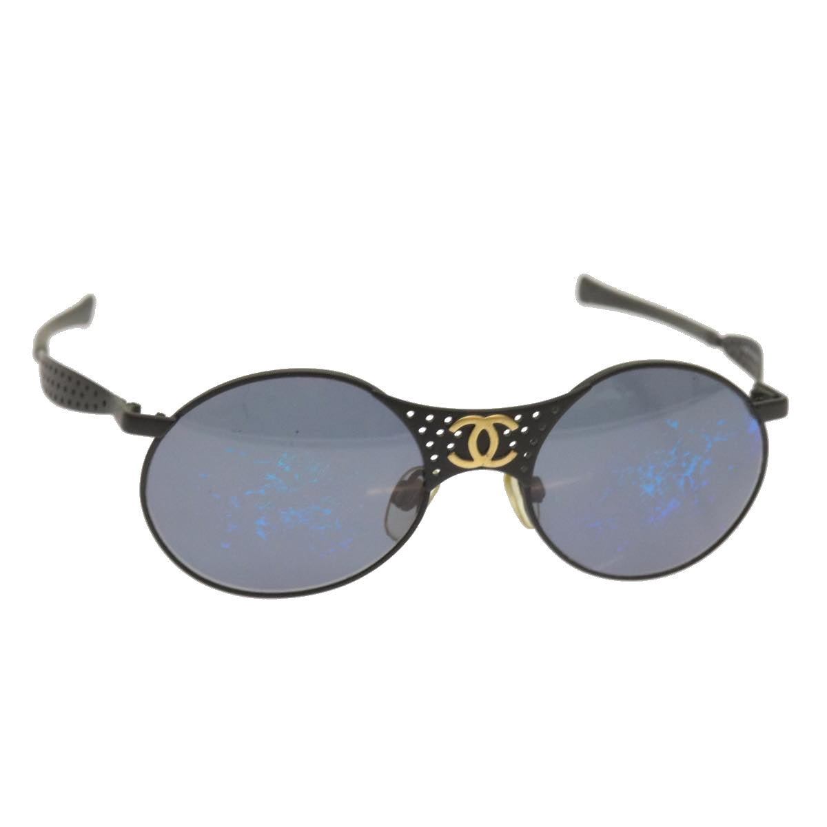 CHANEL Sunglasses metal Black CC Auth bs12235