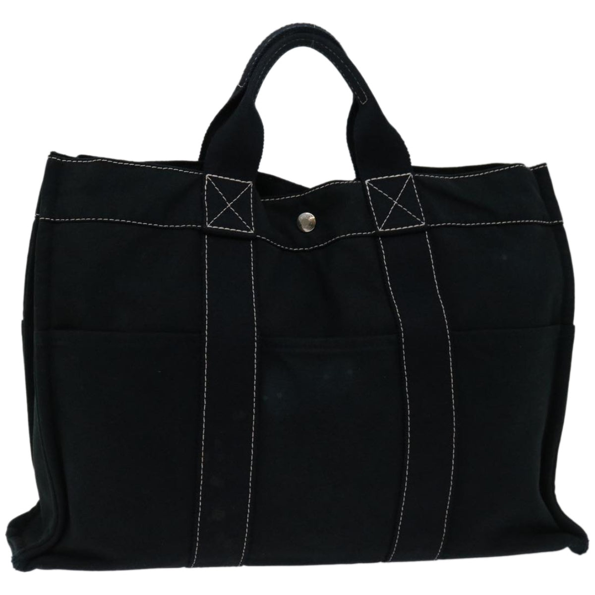 HERMES Deauville MM Tote Bag Canvas Black Auth bs12256
