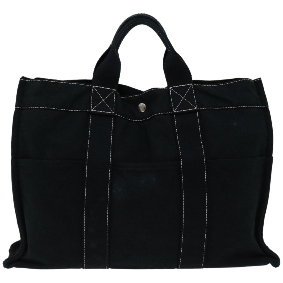 HERMES Deauville MM Tote Bag Canvas Black Auth bs12256