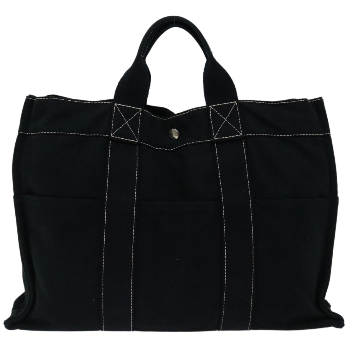HERMES Deauville MM Tote Bag Canvas Black Auth bs12256 - 0