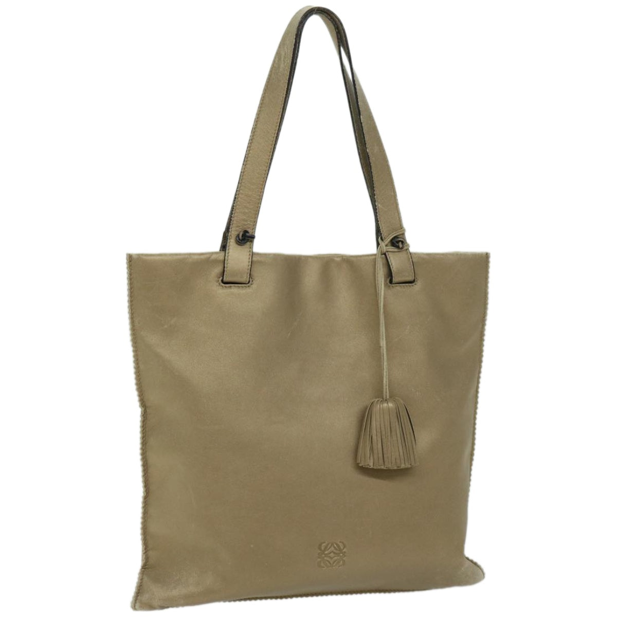 LOEWE anagram Tote Bag Leather Gold Auth bs12259