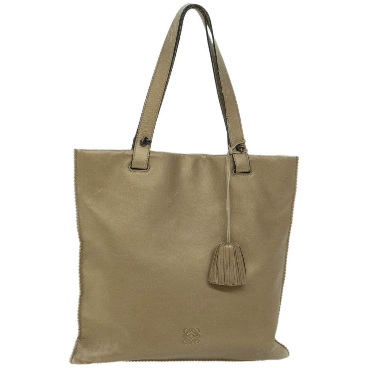 LOEWE anagram Tote Bag Leather Gold Auth bs12259