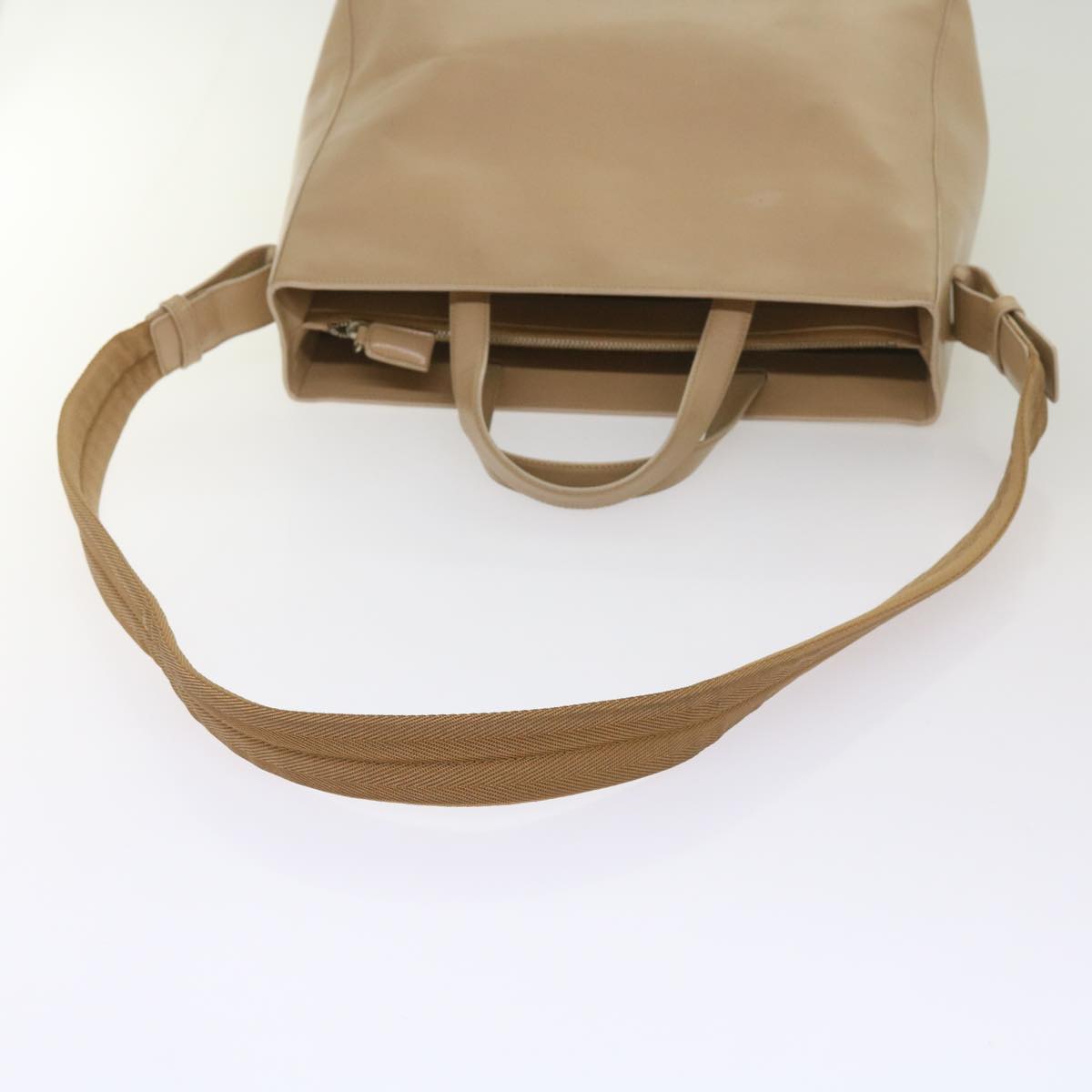 PRADA Hand Bag Leather 2way Beige Auth bs12261