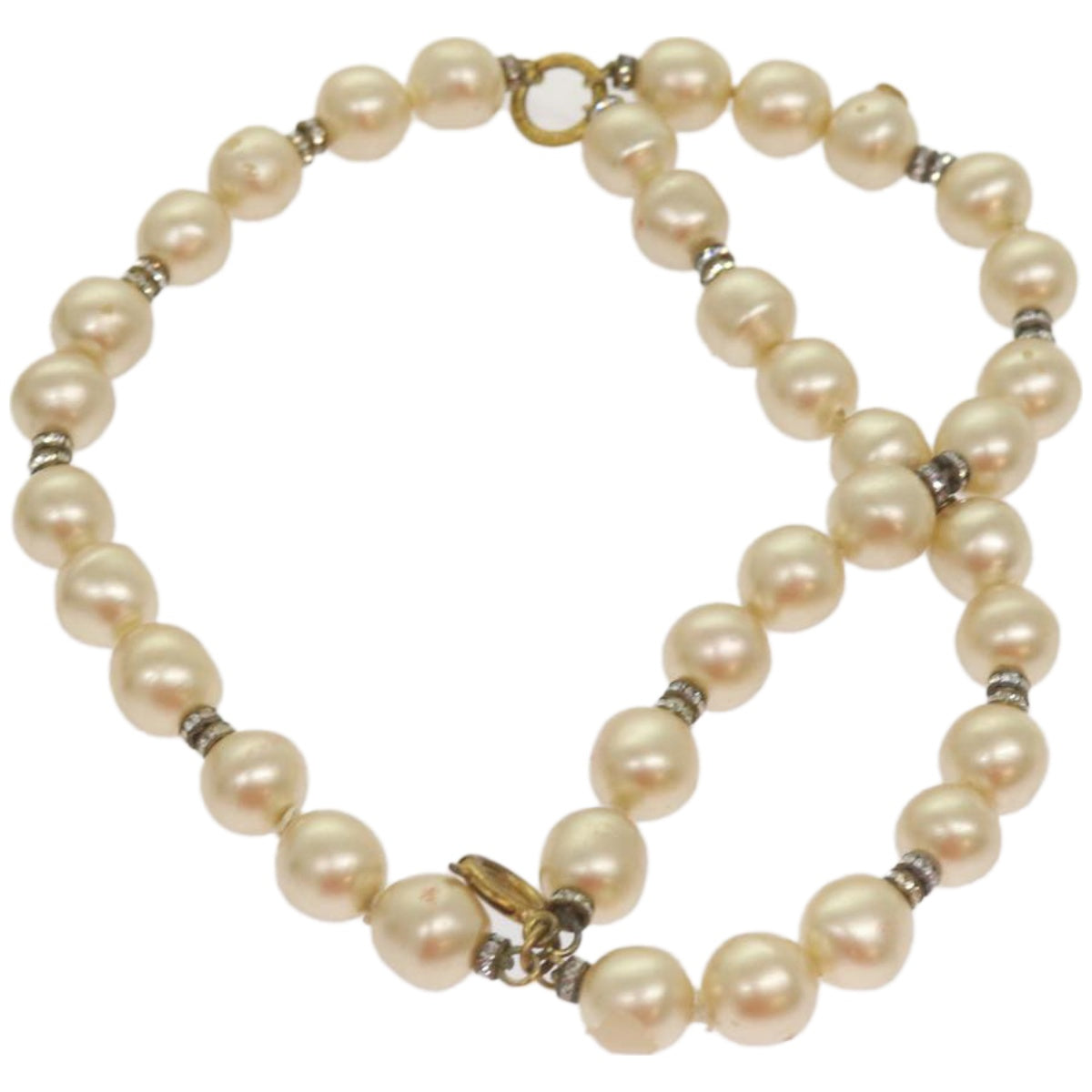 CHANEL Pearl Bracelet metal White CC Auth bs12272 - 0