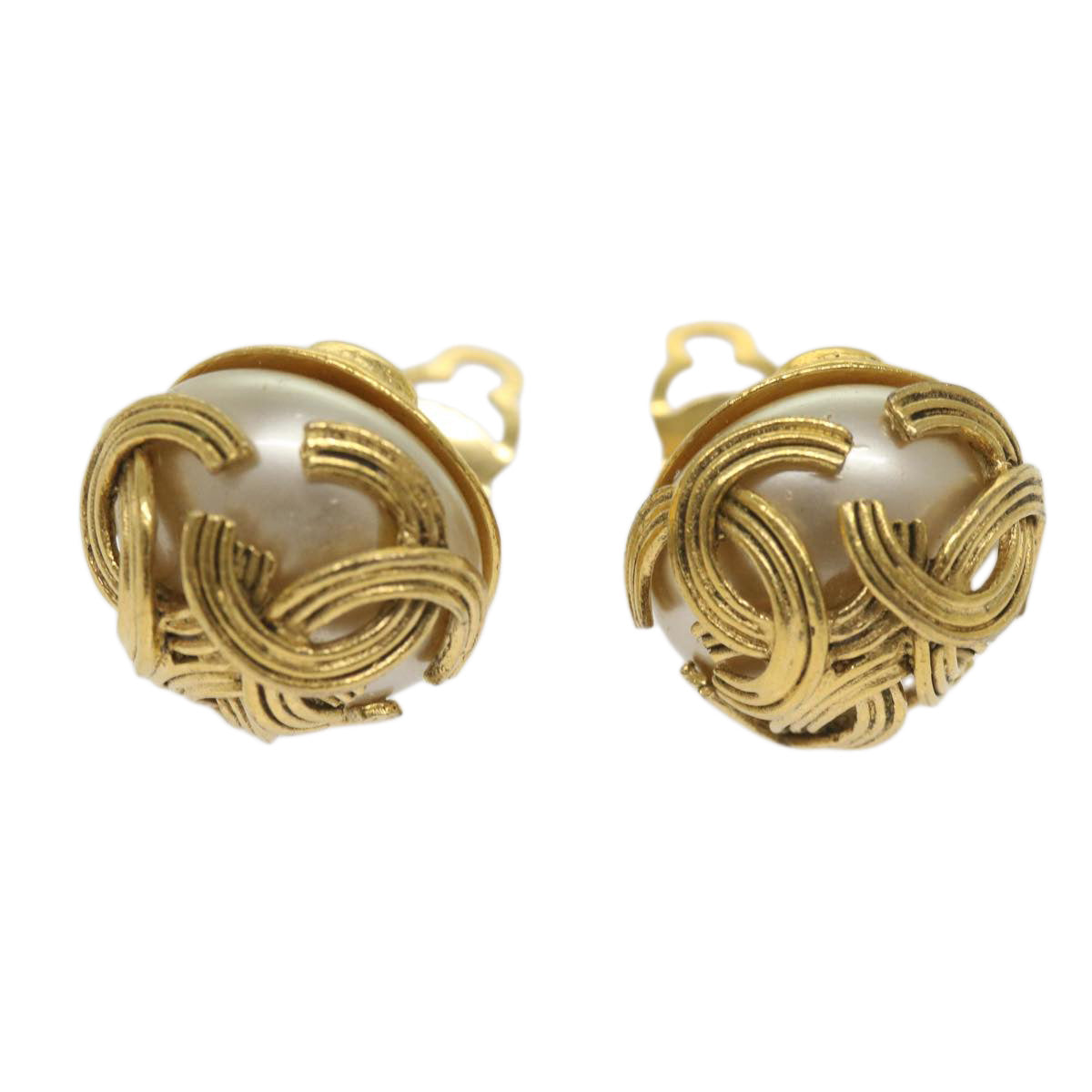 CHANEL Earring Gold CC Auth bs12292