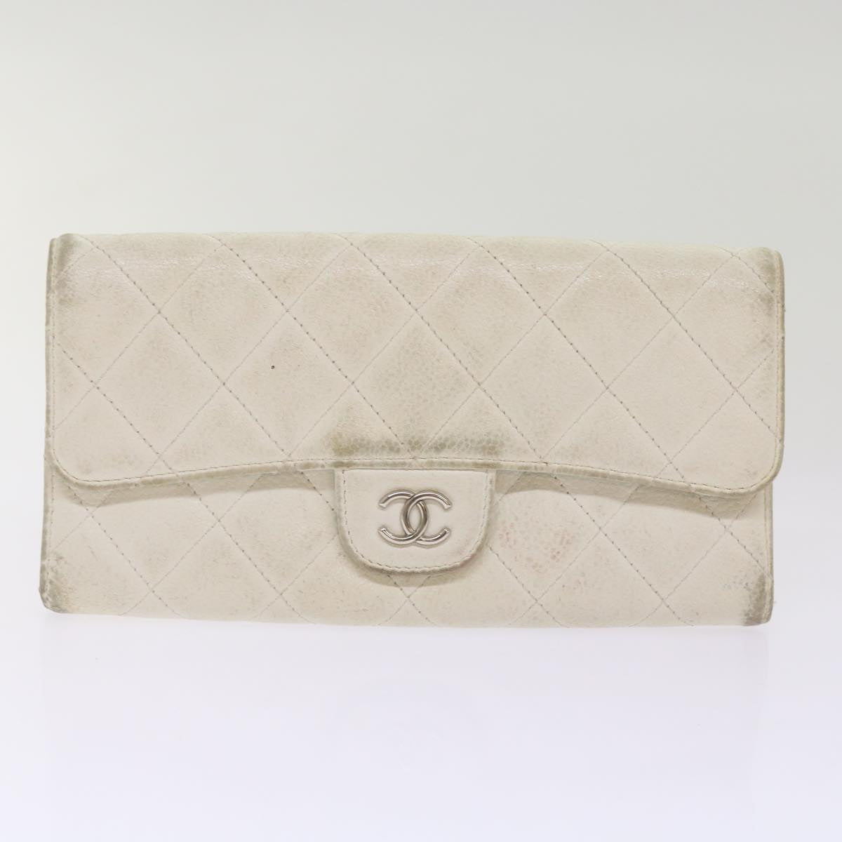 CHANEL Long Wallet Caviar Skin 2Set Navy White CC Auth bs12301