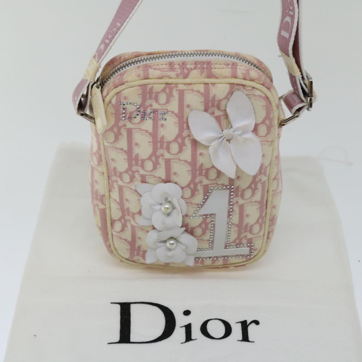 Christian Dior Trotter Canvas Shoulder Bag Pink Auth bs12312