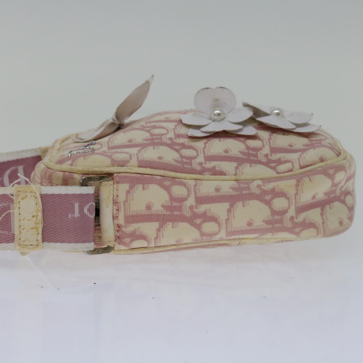 Christian Dior Trotter Canvas Shoulder Bag Pink Auth bs12312