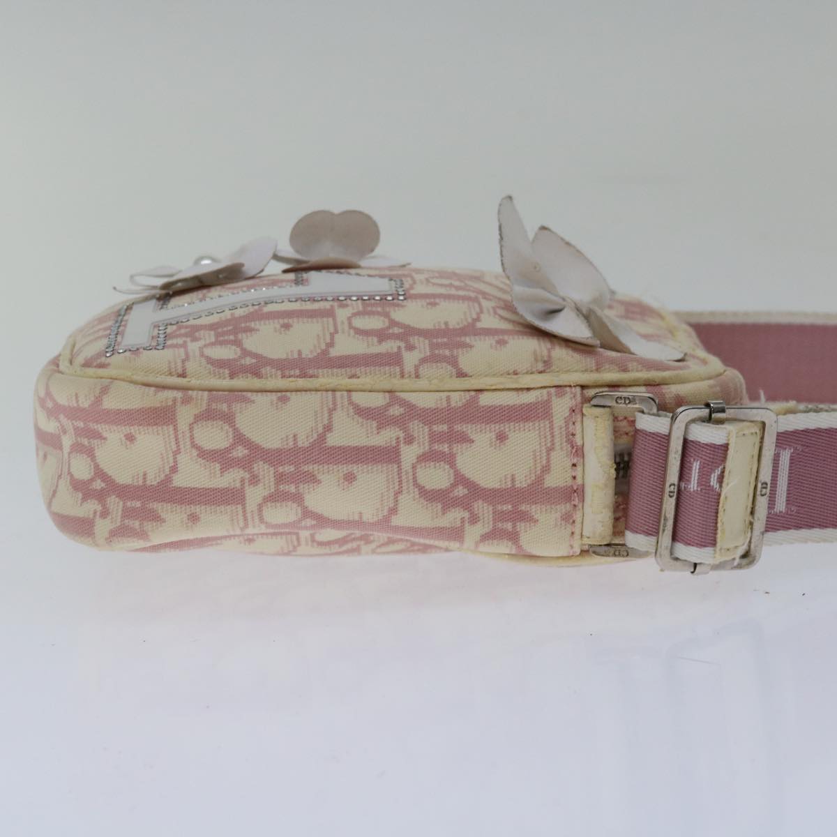 Christian Dior Trotter Canvas Shoulder Bag Pink Auth bs12312