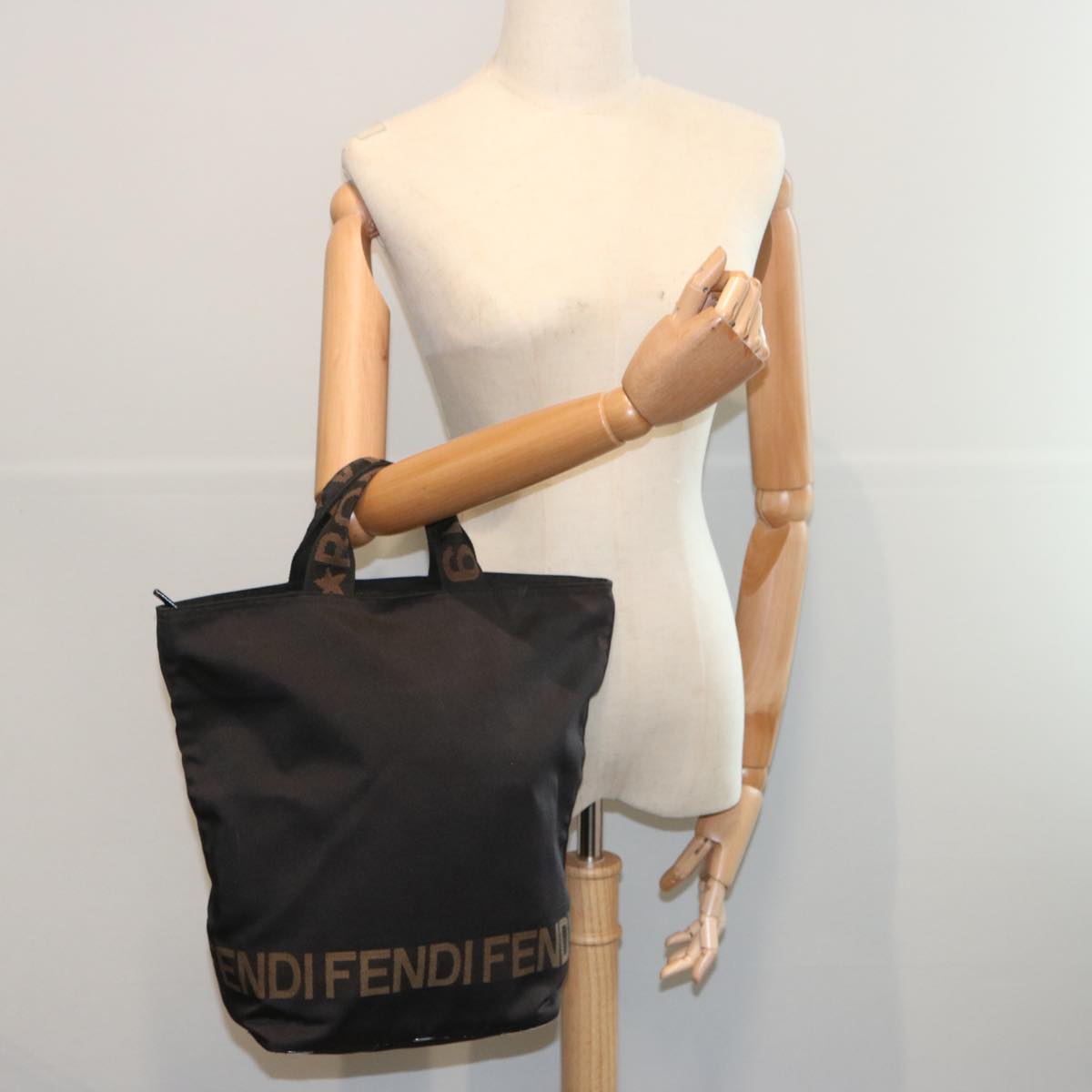 FENDI Hand Bag Canvas Black Auth bs12314