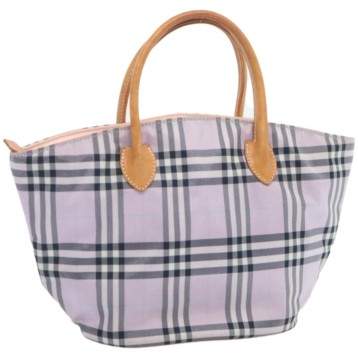 BURBERRY Nova Check Blue Label Hand Bag Nylon Purple Auth bs12315