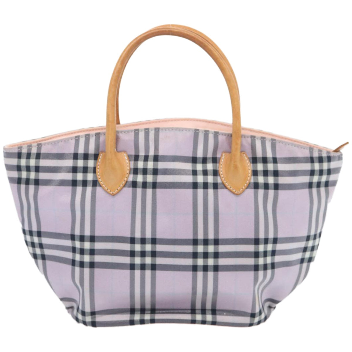 BURBERRY Nova Check Blue Label Hand Bag Nylon Purple Auth bs12315