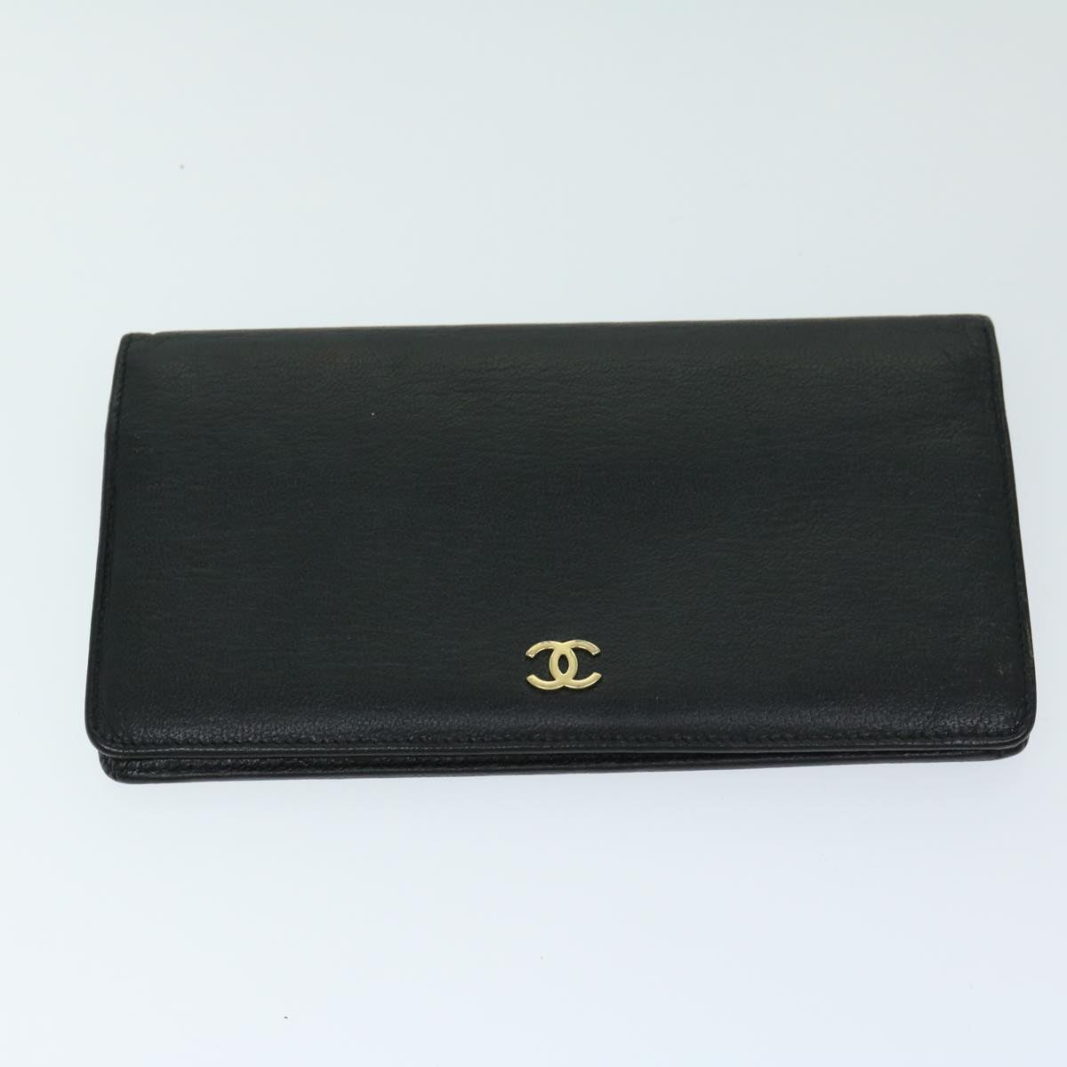 CHANEL Wallet Leather 3Set Black Beige Silver CC Auth bs12329