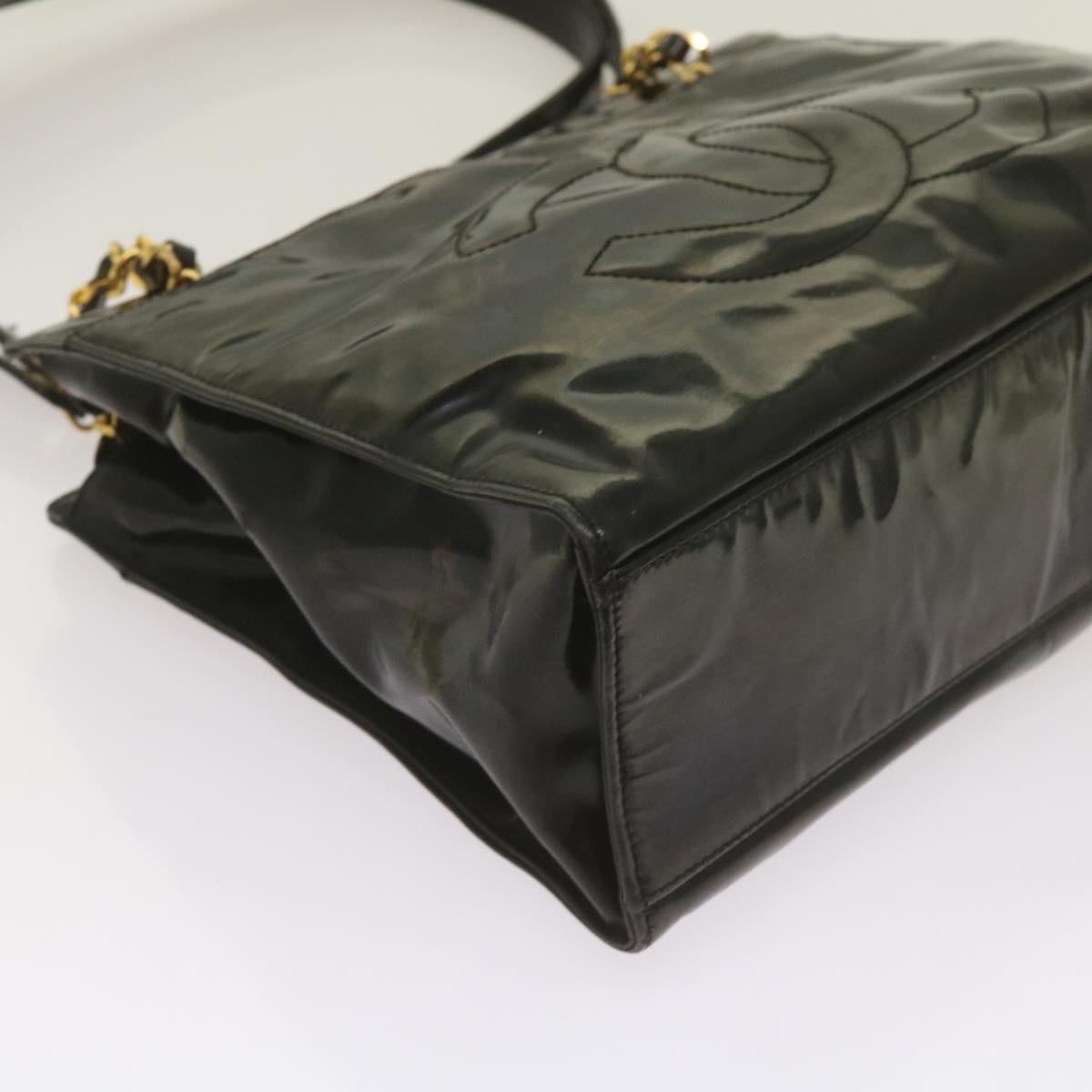 CHANEL Chain Shoulder Bag Patent leather Black CC Auth bs12350