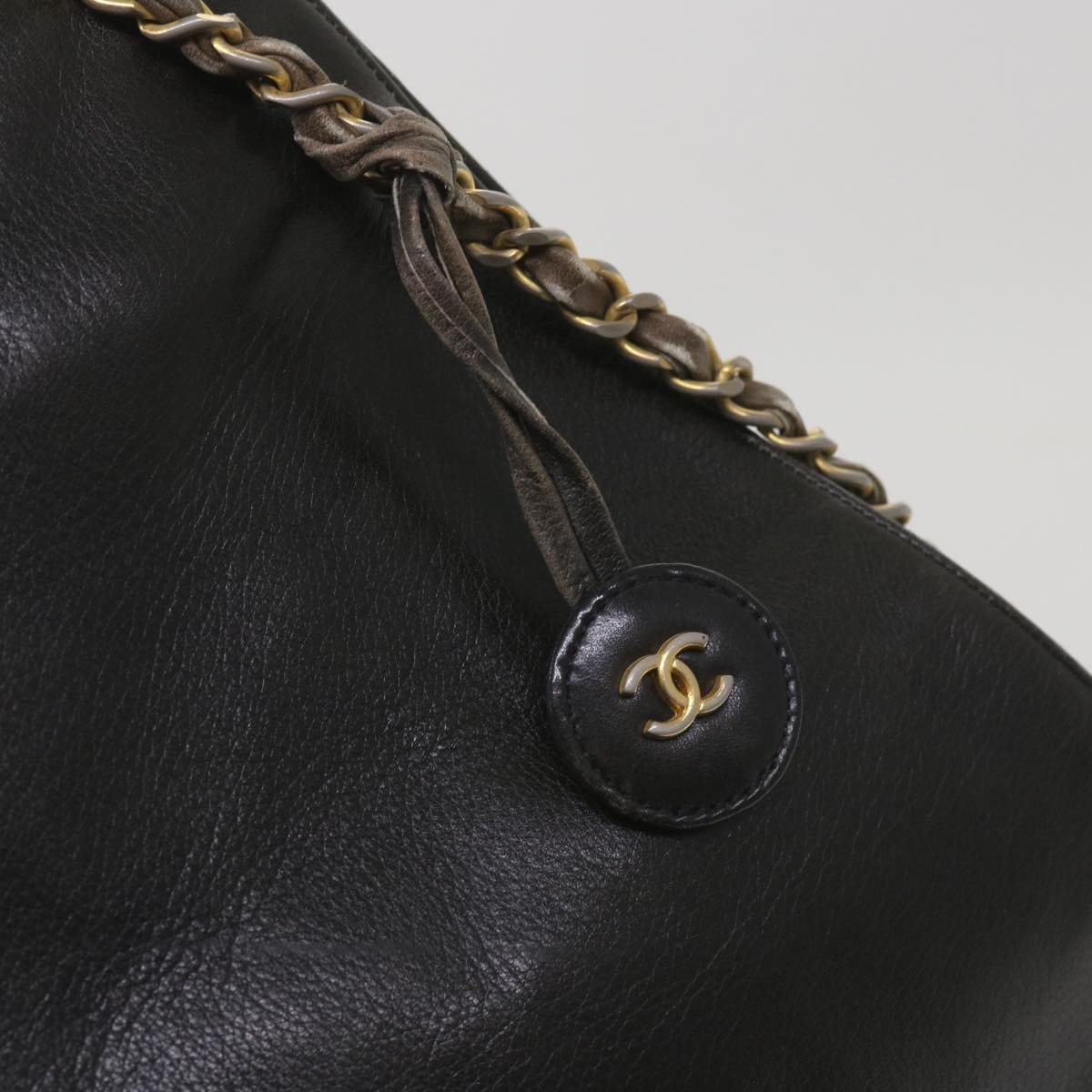 CHANEL Chain Shoulder Bag Leather Black CC Auth bs12354