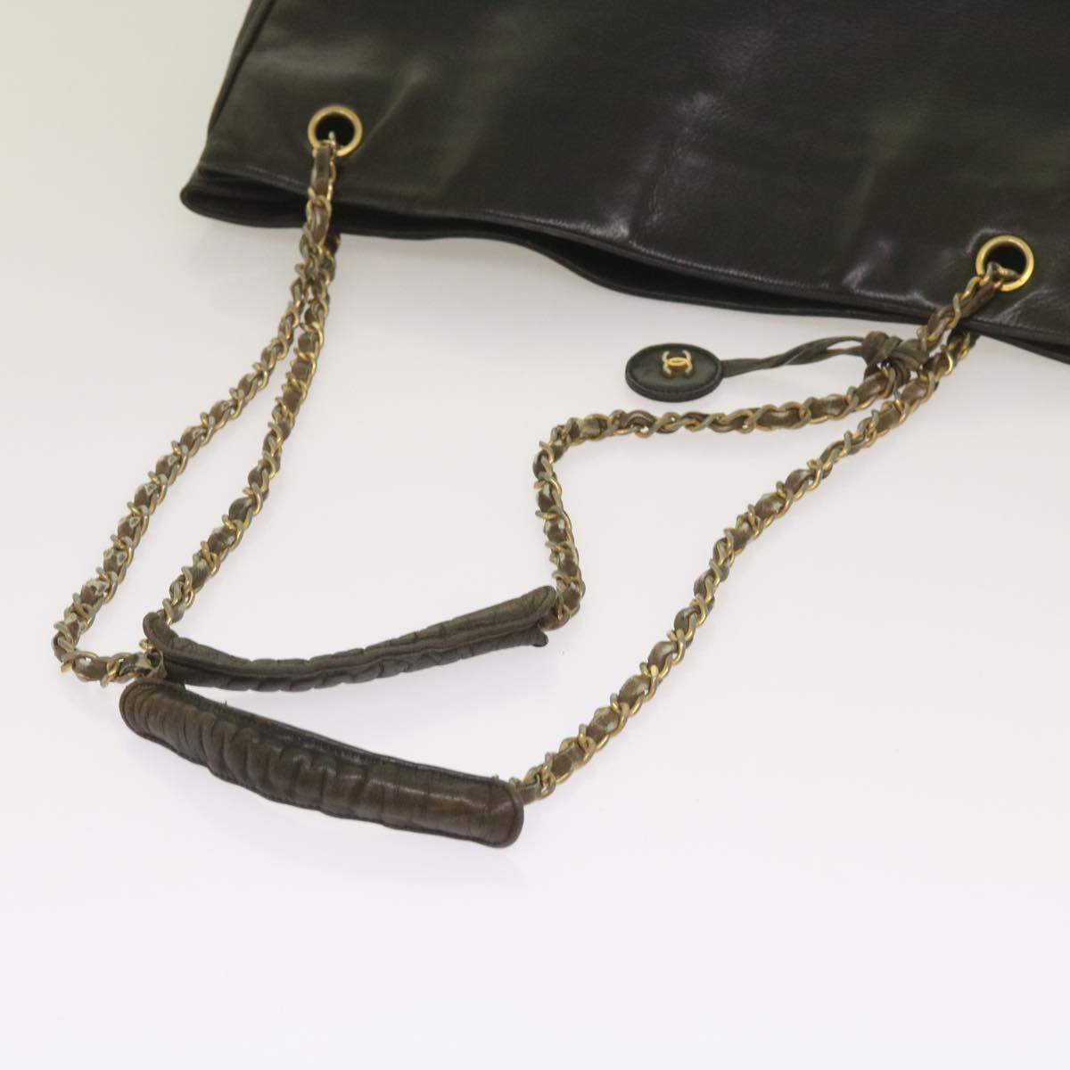 CHANEL Chain Shoulder Bag Leather Black CC Auth bs12354