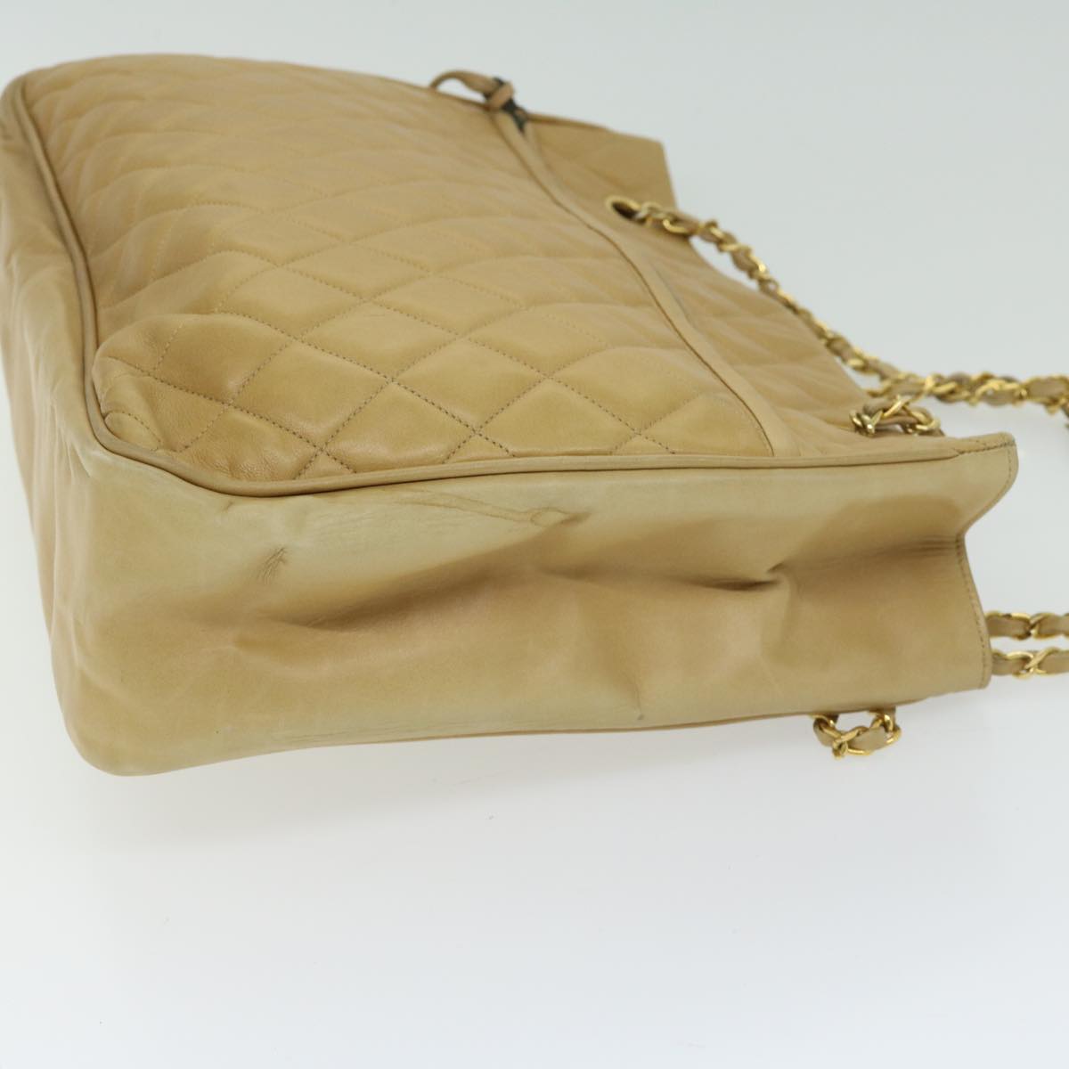 CHANEL Chain Shoulder Bag Leather Beige CC Auth bs12355