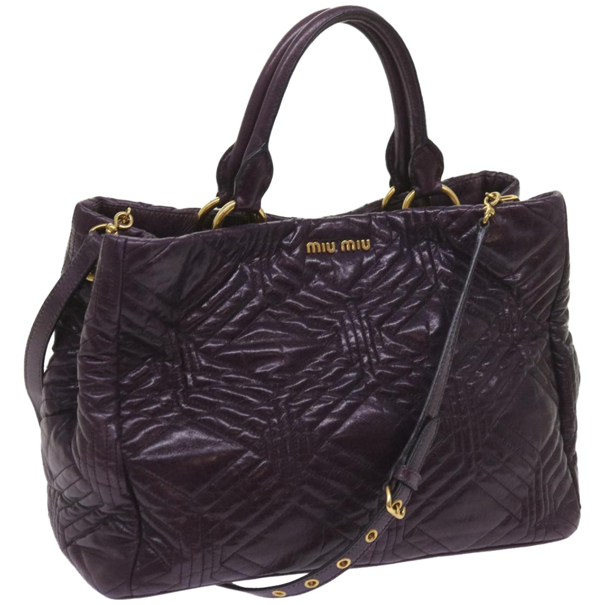 Miu Miu Hand Bag Leather 2way Purple Auth bs12357