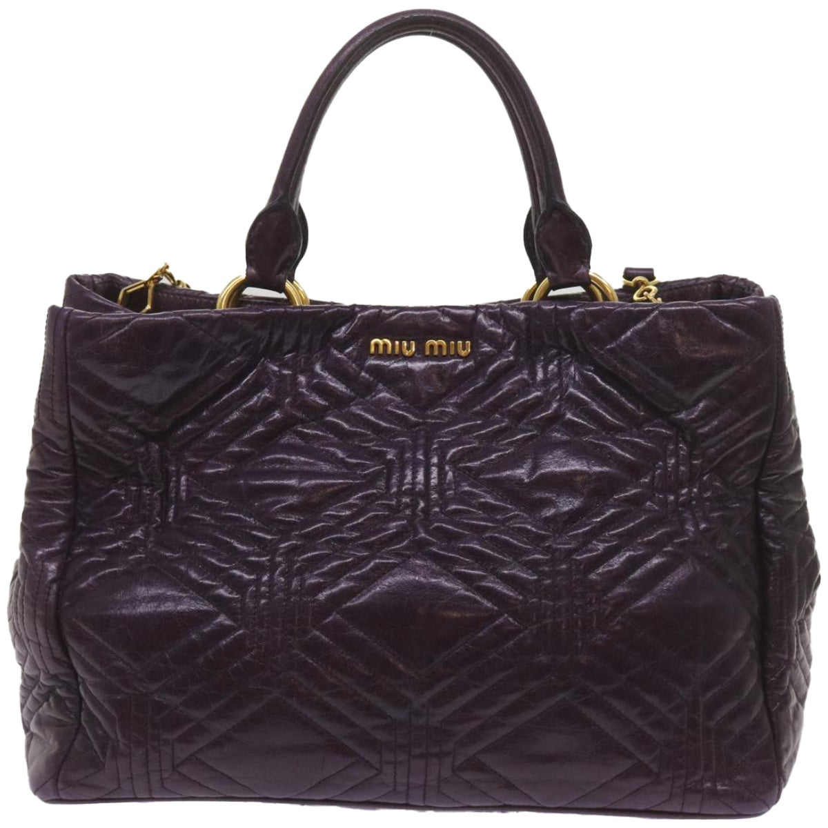 Miu Miu Hand Bag Leather 2way Purple Auth bs12357 - 0