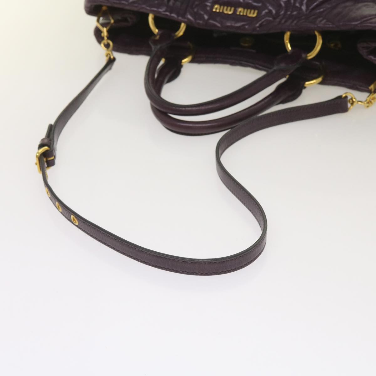 Miu Miu Hand Bag Leather 2way Purple Auth bs12357