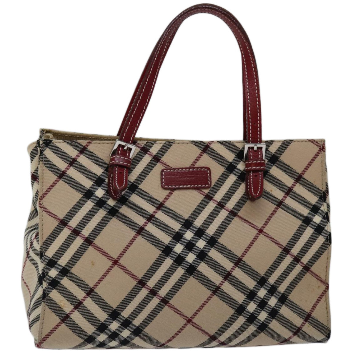 BURBERRY Nova Check Blue Label Hand Bag Canvas Beige Auth bs12365