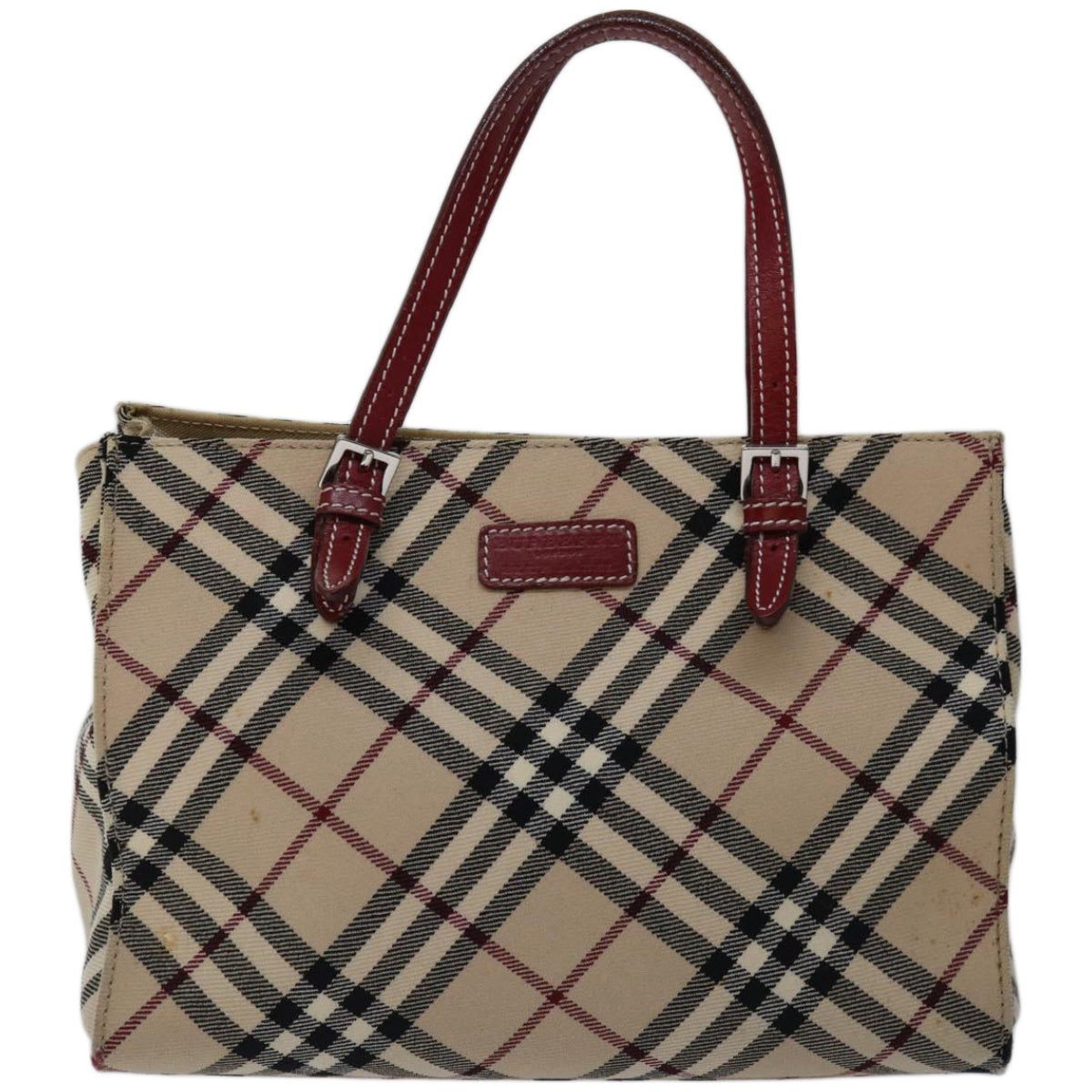 BURBERRY Nova Check Blue Label Hand Bag Canvas Beige Auth bs12365 - 0