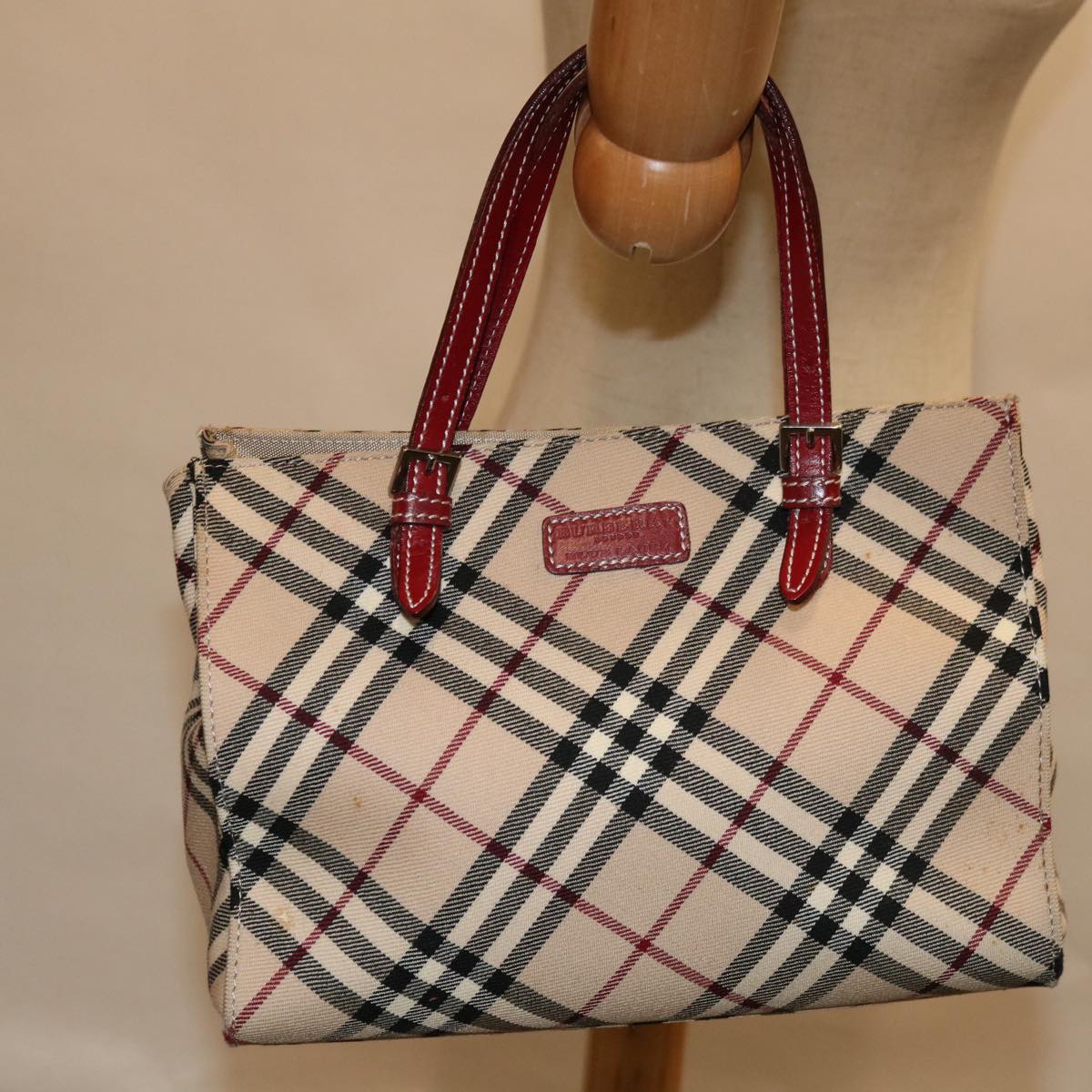 BURBERRY Nova Check Blue Label Hand Bag Canvas Beige Auth bs12365