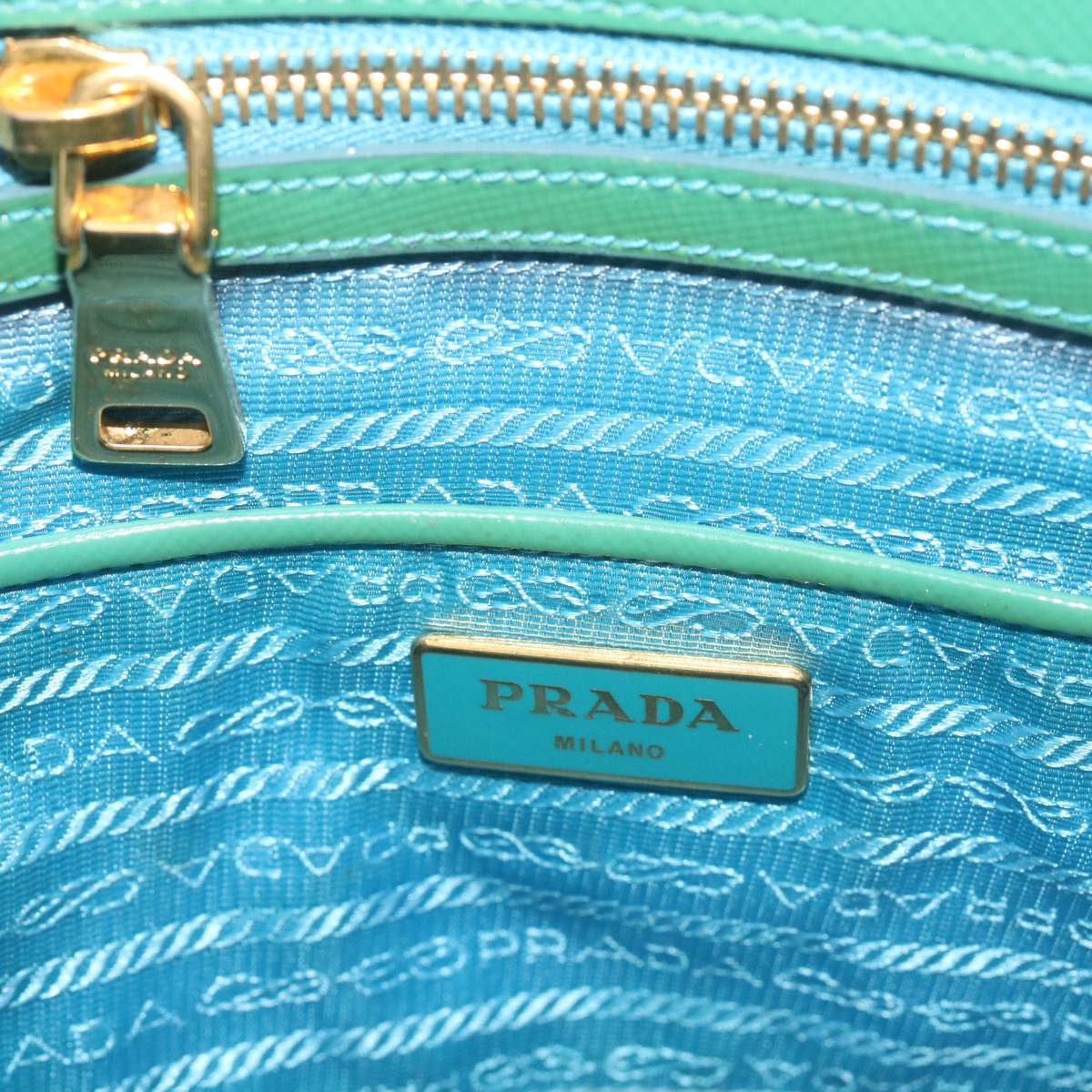 PRADA Hand Bag Leather 2way Turquoise Blue Auth bs12369