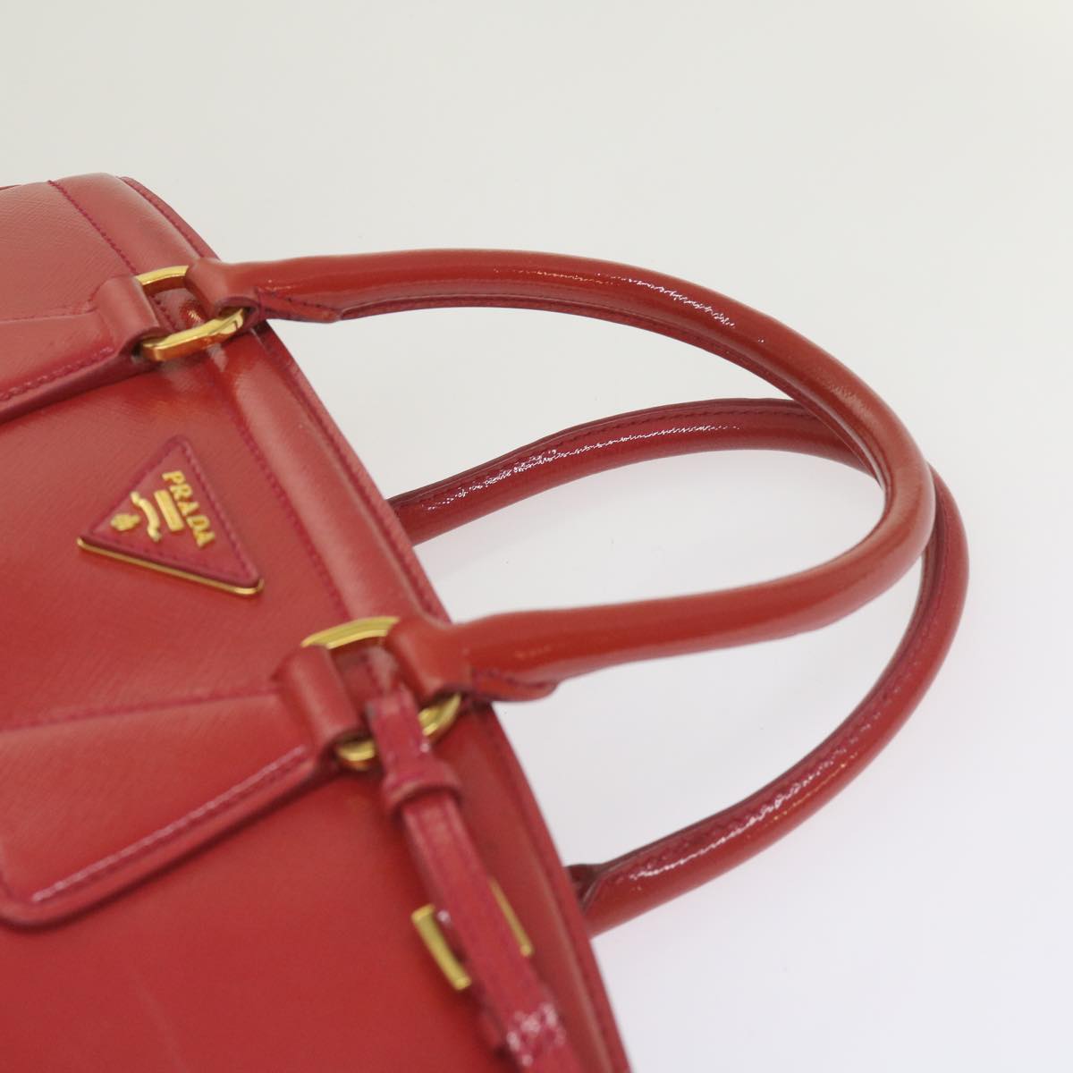 PRADA Hand Bag Leather Red Auth bs12371